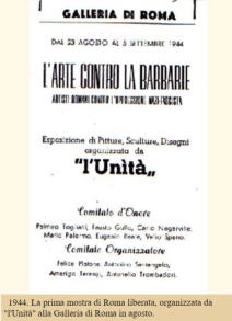 La scarna locandina de "L'arte contro la barbarie", alla Galleria di Roma, dal 23 agosto a 5 settembre 1944.