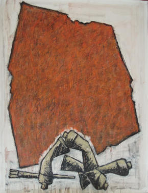 Mino Ceretti, Due: frammento rosso e icona, tecnica mista su tela, 70x50cm, 2015