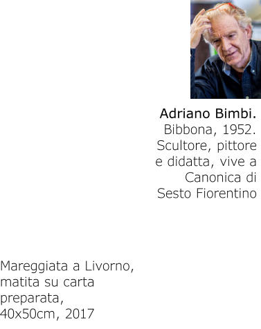 Adriano Bimbi.Bibbona, 1952.Scultore, pittore e didatta, vive a Canonica di Sesto Fiorentino Mareggiata a Livorno,matita su carta preparata,40x50cm, 2017