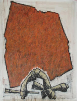 Mino Ceretti, Due: frammento rosso e icona, tecnica mista su tela, 70x50cm, 2015